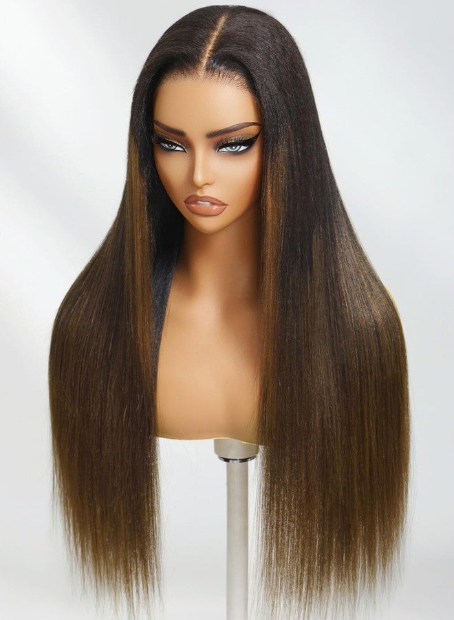 Beauty Forever Light Yaki Straight Glueless Wigs Human Hair Pre Plucked Pre Cut Black to Chestnut Brown 7x5 Bye Bye Knots Lace Front Wear and Go Drawstring Wig Beginner Friendly 150% Density 18inch - Image 3